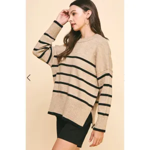 Avia Beige Black Striped PINCH Sweater