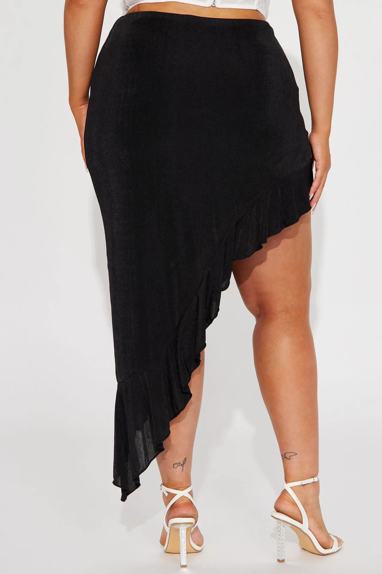 Azaria Ruffle Slinky Midi Skirt - Black