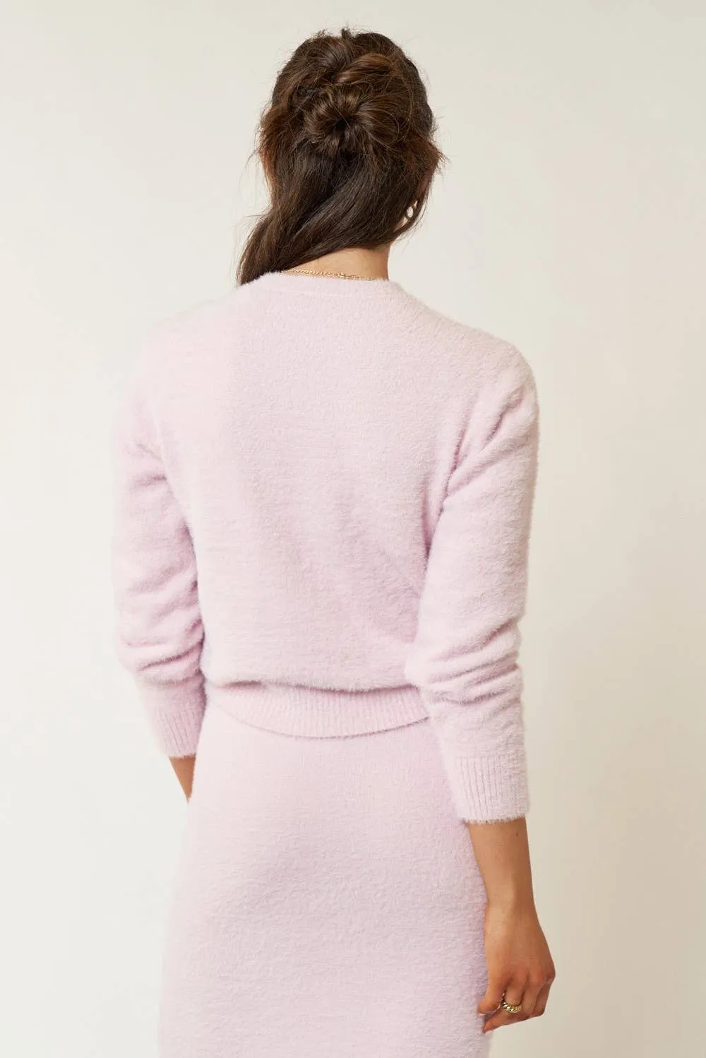 Baby Pink FUZZY ROUND NECK SWEATER TOP