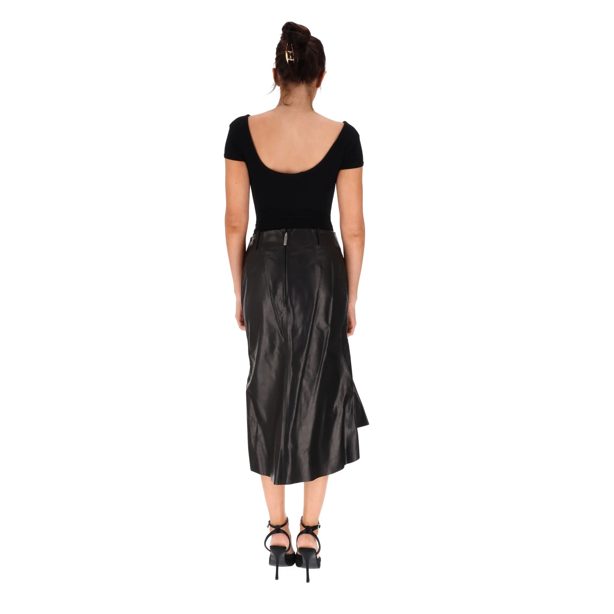 Balenciaga Leather Godet Skirt. Size 38FR