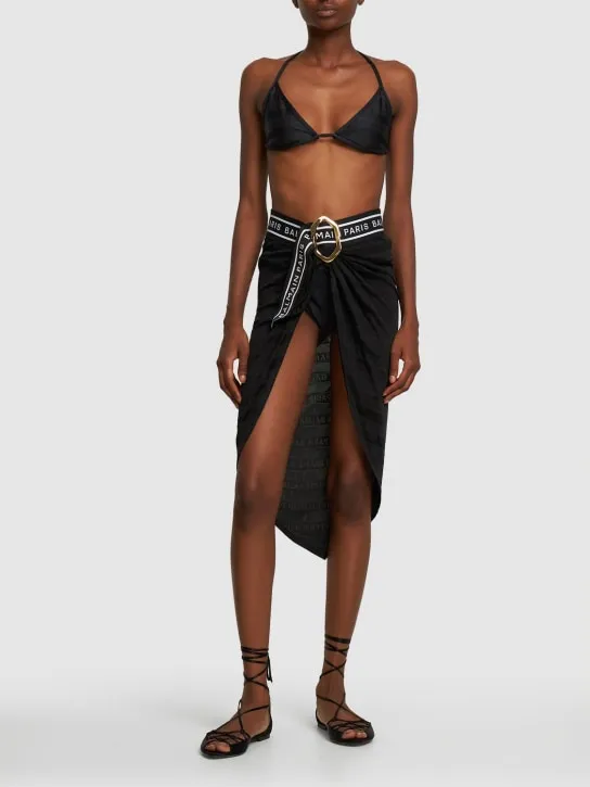 Balmain   Striped jacquard midi sarong w/ belt 