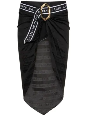 Balmain   Striped jacquard midi sarong w/ belt 