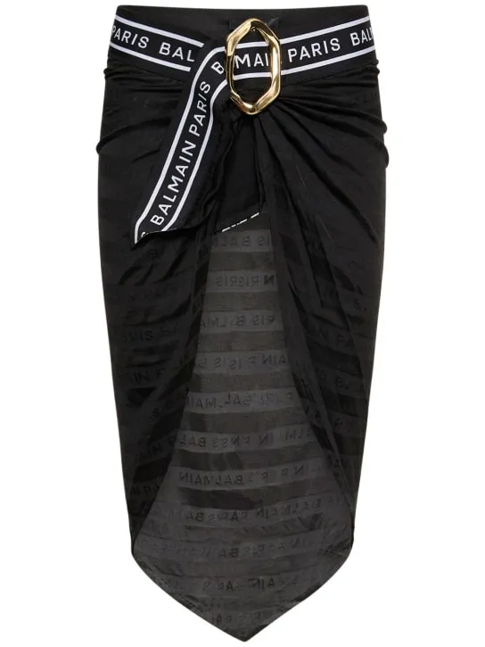 Balmain   Striped jacquard midi sarong w/ belt 