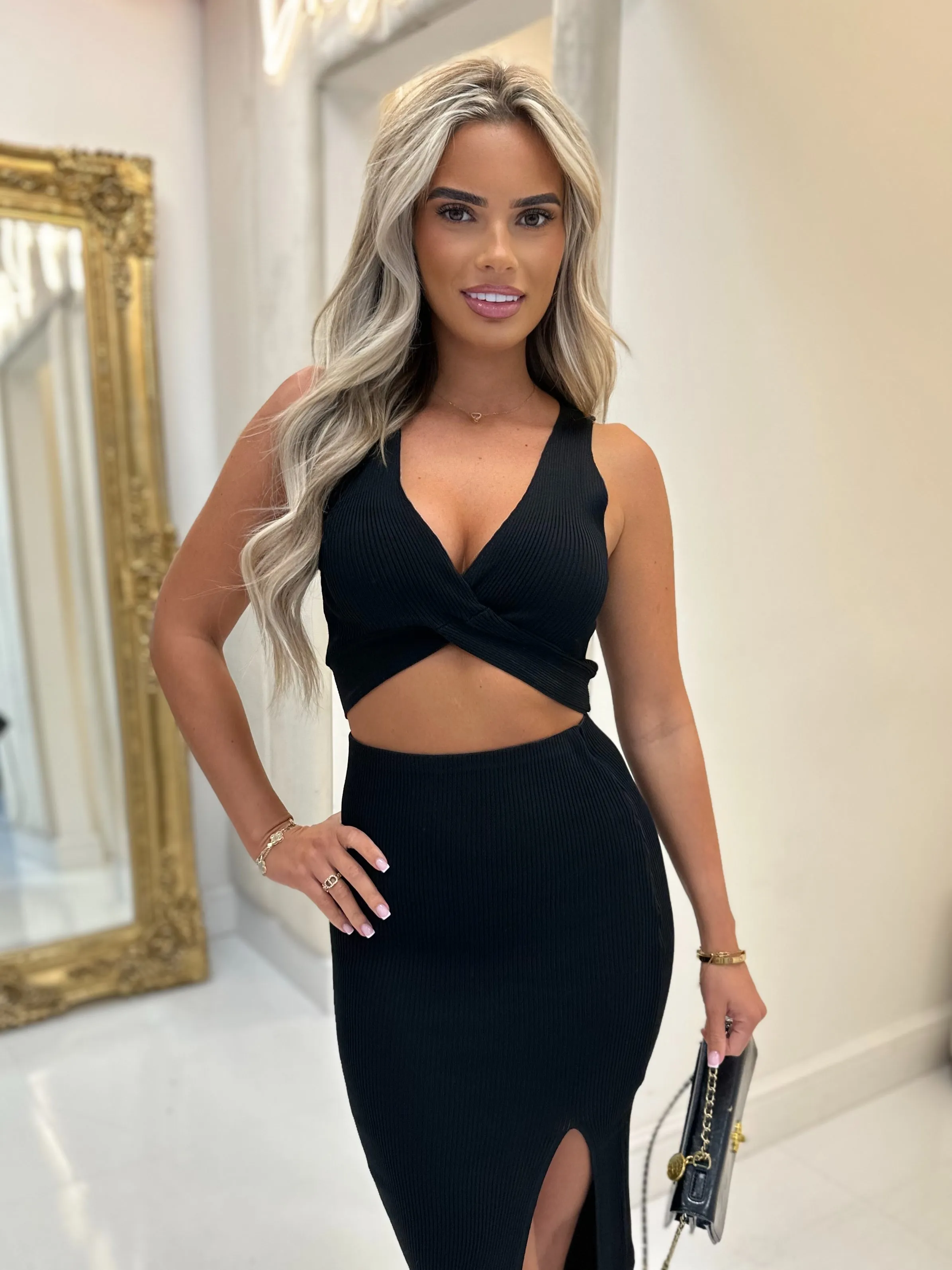 Bethanie black two piece skirt set