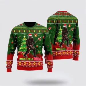 Bigfoot Playing Guitar Jingle Bell Rock Ugly Christmas Sweater For Men, Best Gift For Christmas, Christmas Fashion Winter