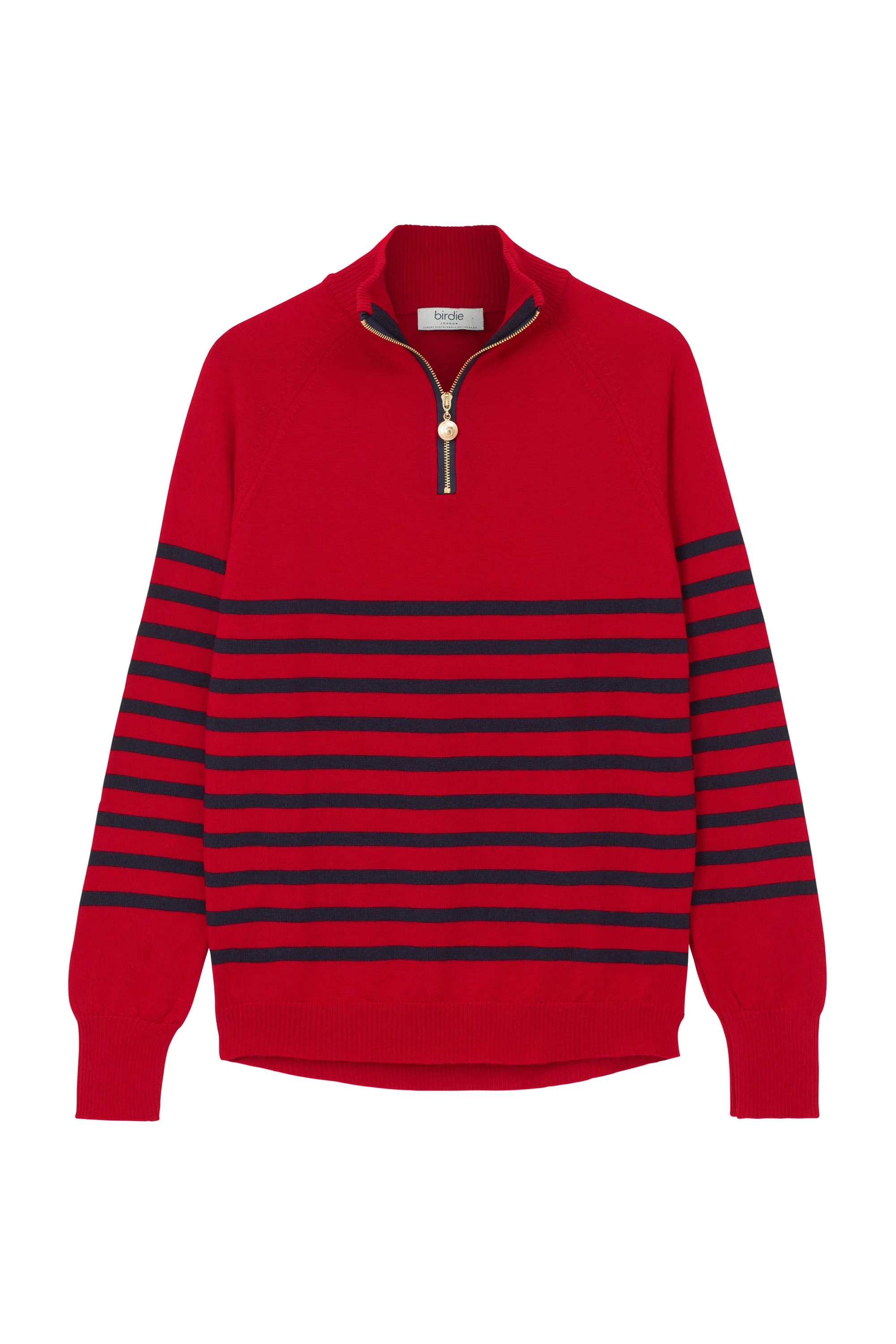 Birdie 9 Breton zip jumper in Red & Navy