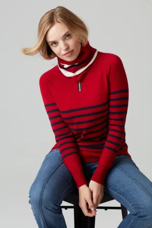 Birdie 9 Breton zip jumper in Red & Navy