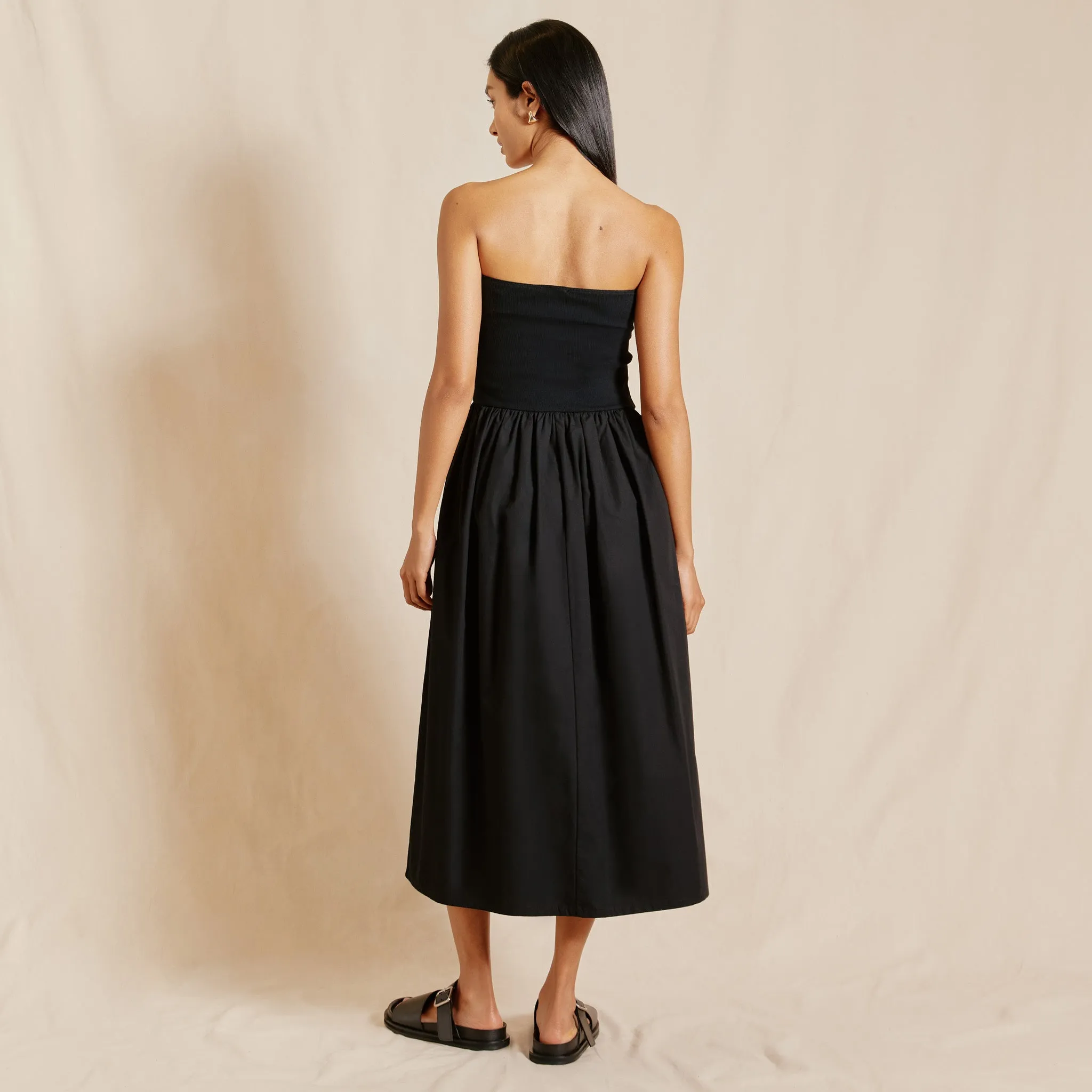 Black Jersey and Woven Mix Bandeau Dress