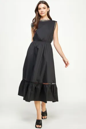 Black Ladder Trim Detail Poplin Dress