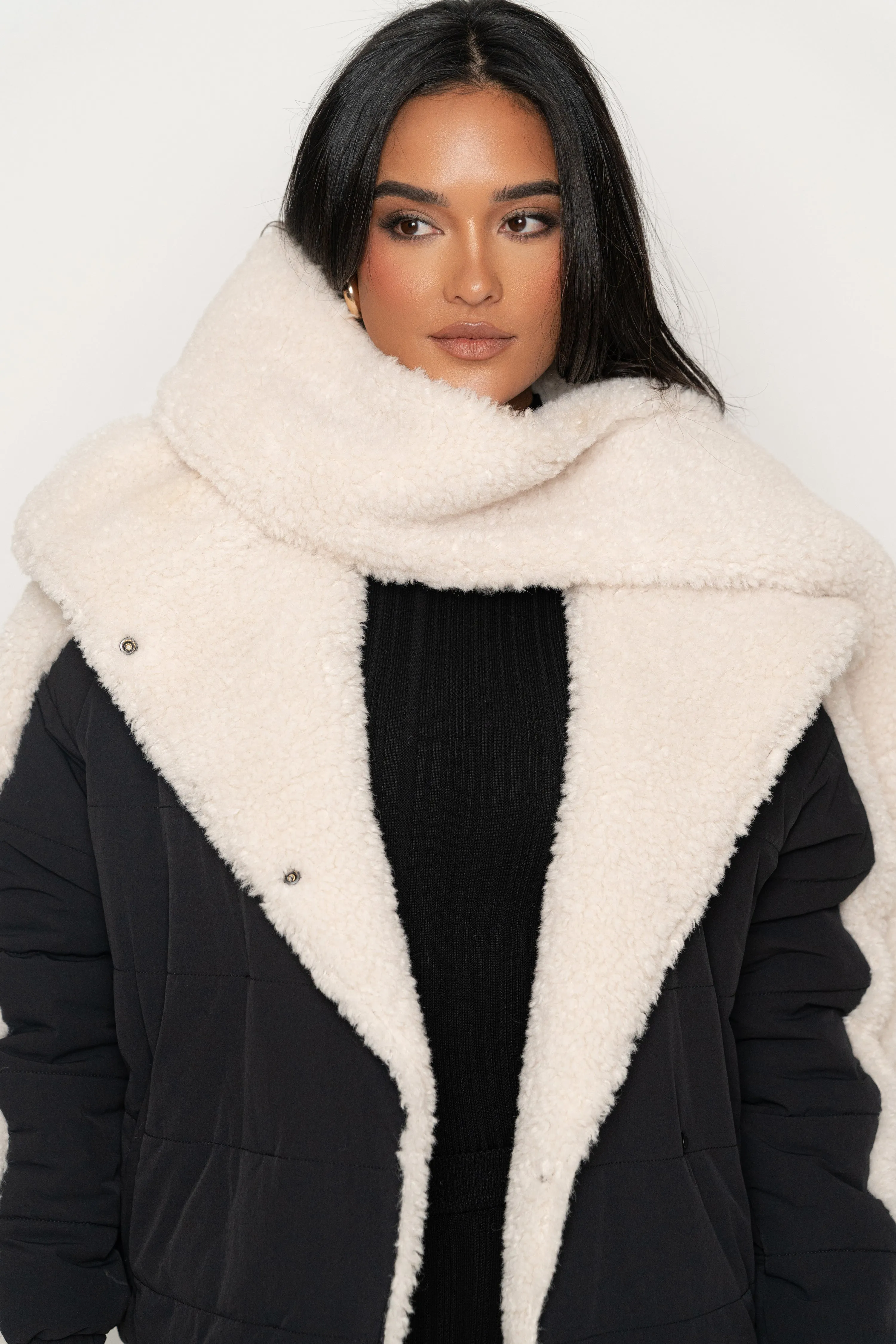 Black/Ivory Contrast Sherpa Jacket