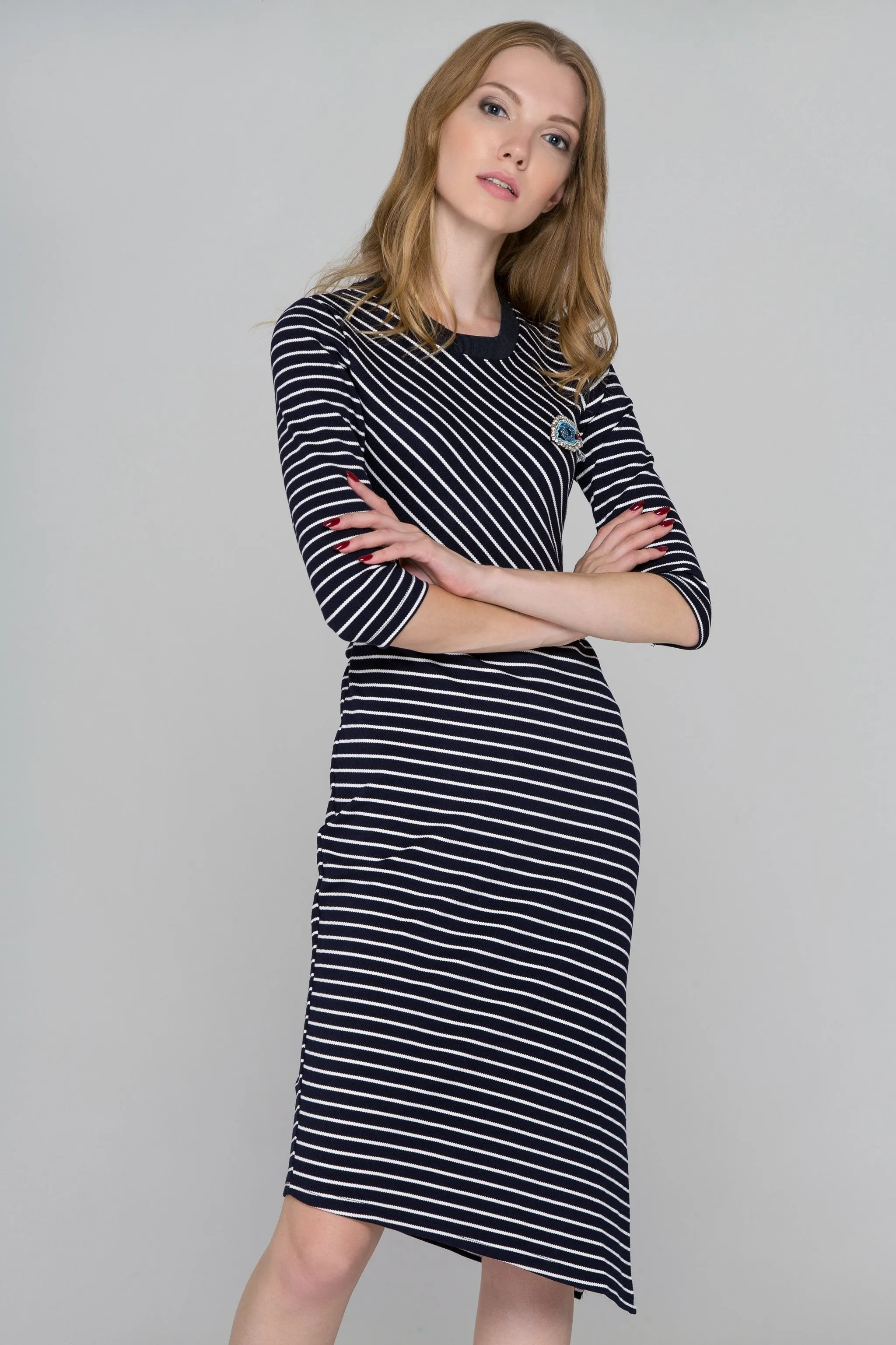 Blue Eyes Asymmetric Striped Midi Dress