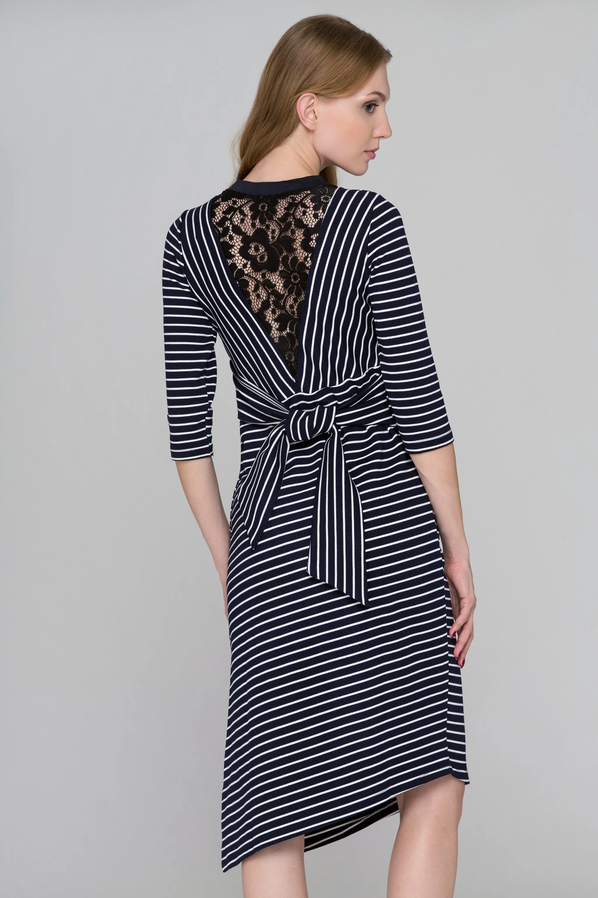 Blue Eyes Asymmetric Striped Midi Dress