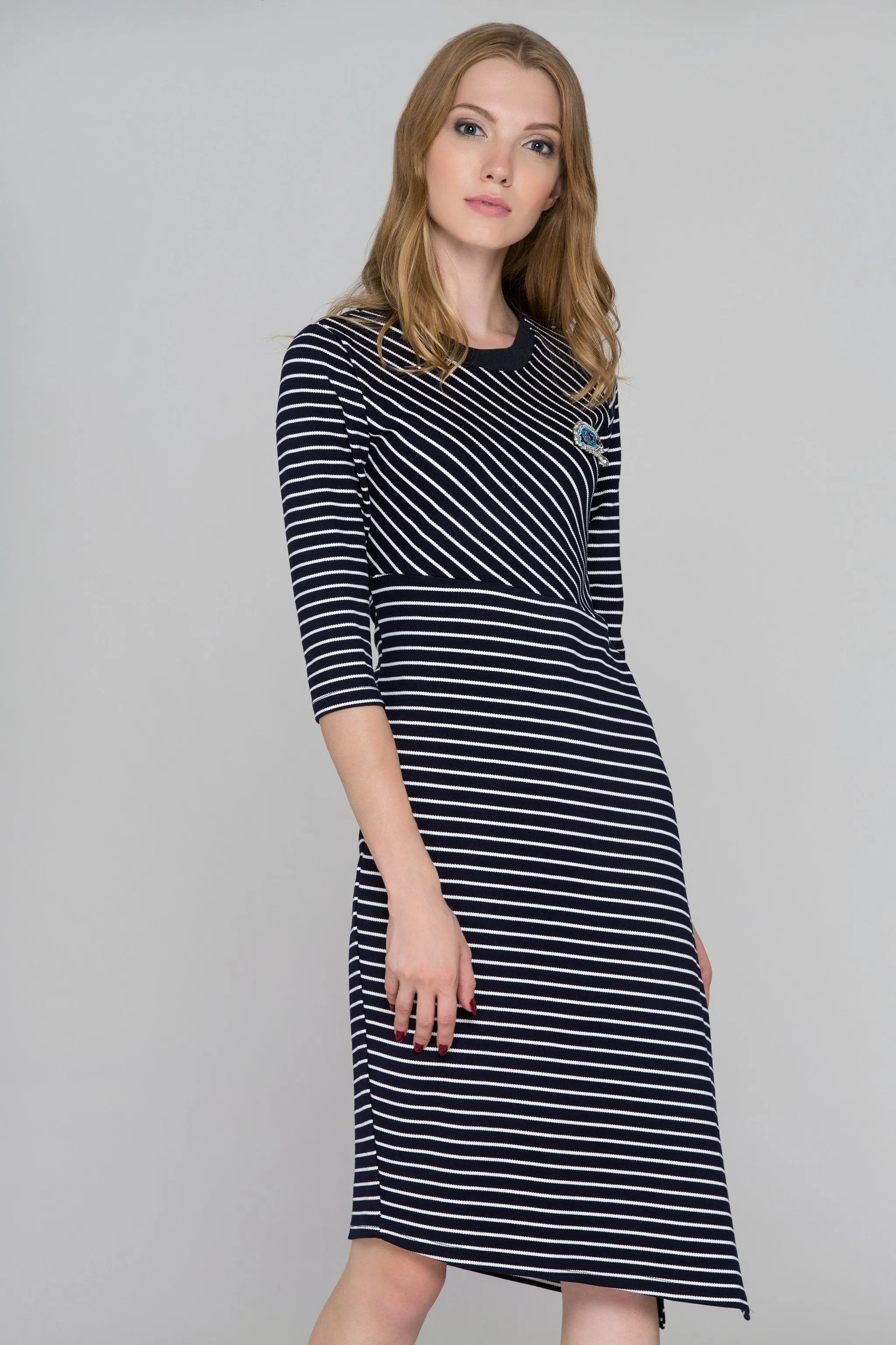 Blue Eyes Asymmetric Striped Midi Dress