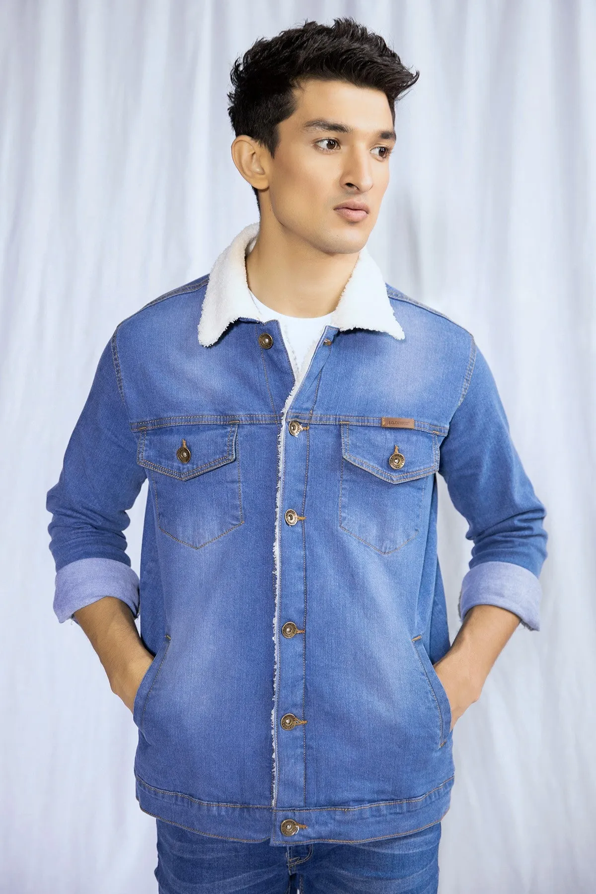 Blue Sherpa Collar Denim Jacket - W21 - MJ0001R