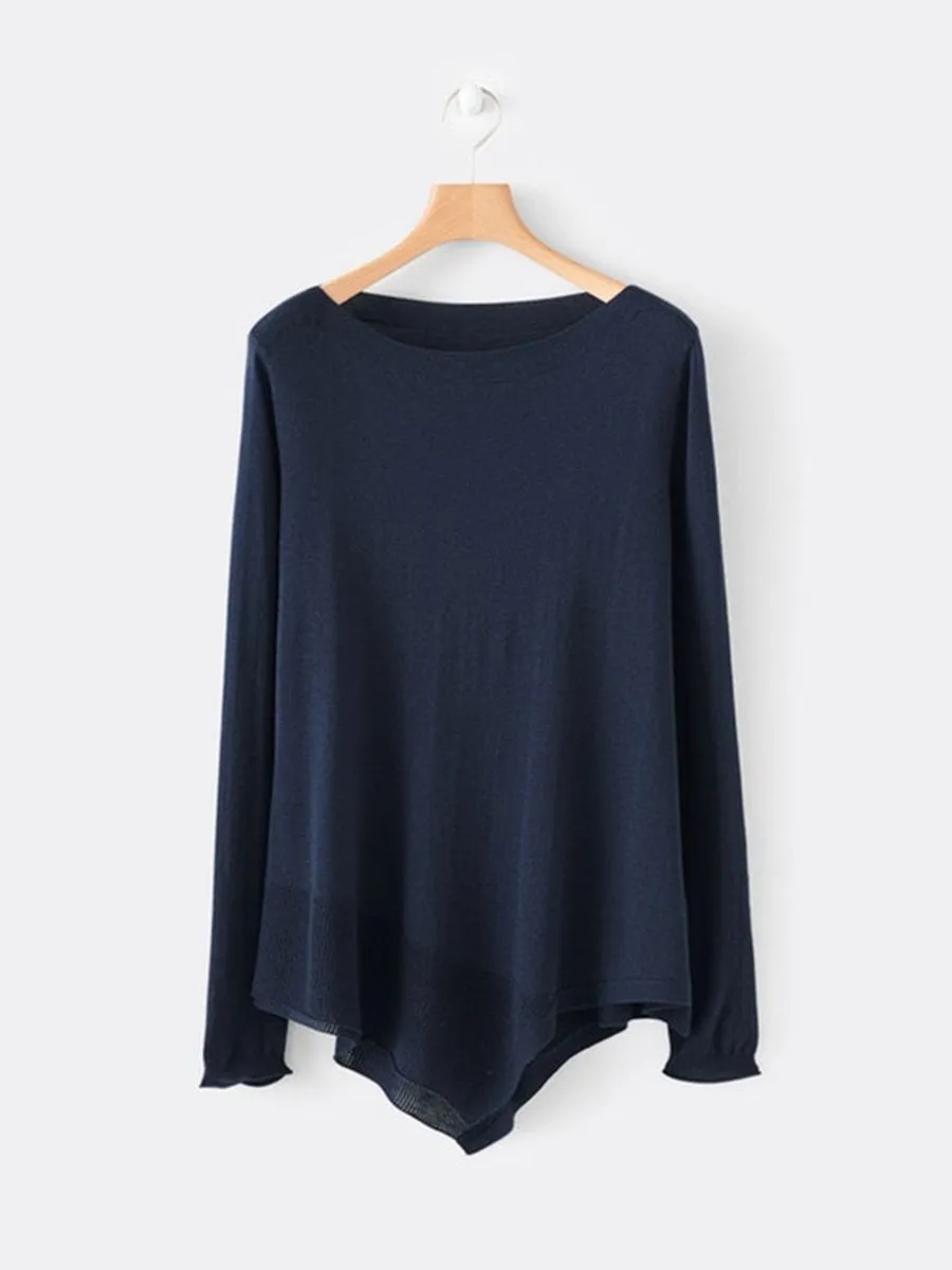 Boat Neck Casual Asymmetric Knit Sweater