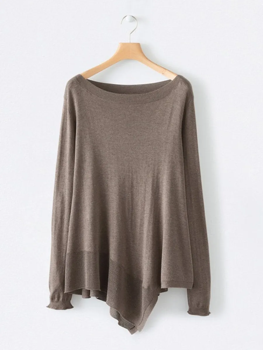 Boat Neck Casual Asymmetric Knit Sweater