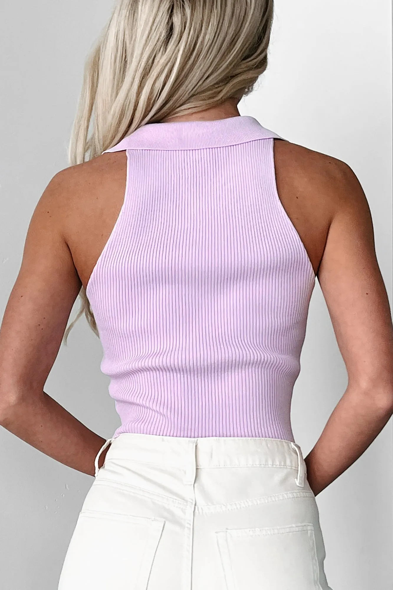 Brady Sweater Knit Collared Crop Top (Lavender)