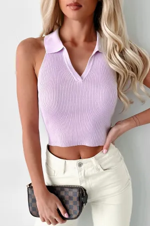 Brady Sweater Knit Collared Crop Top (Lavender)