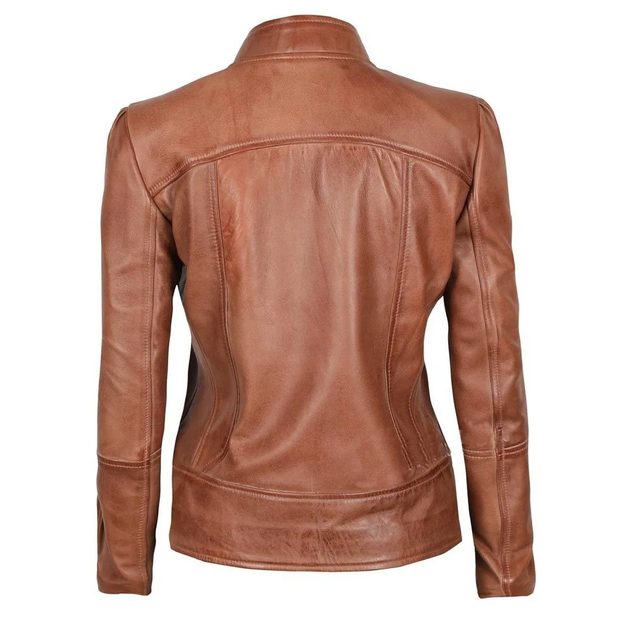 Brown Fitted Leather Jacket for Women