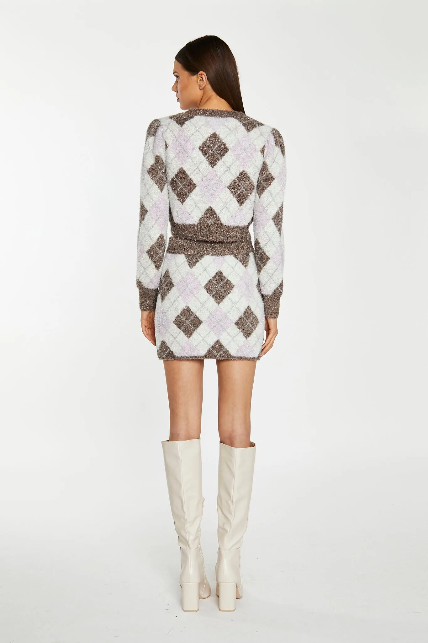 Brown Multi-Argyle Glitter Knit Crop-Jumper