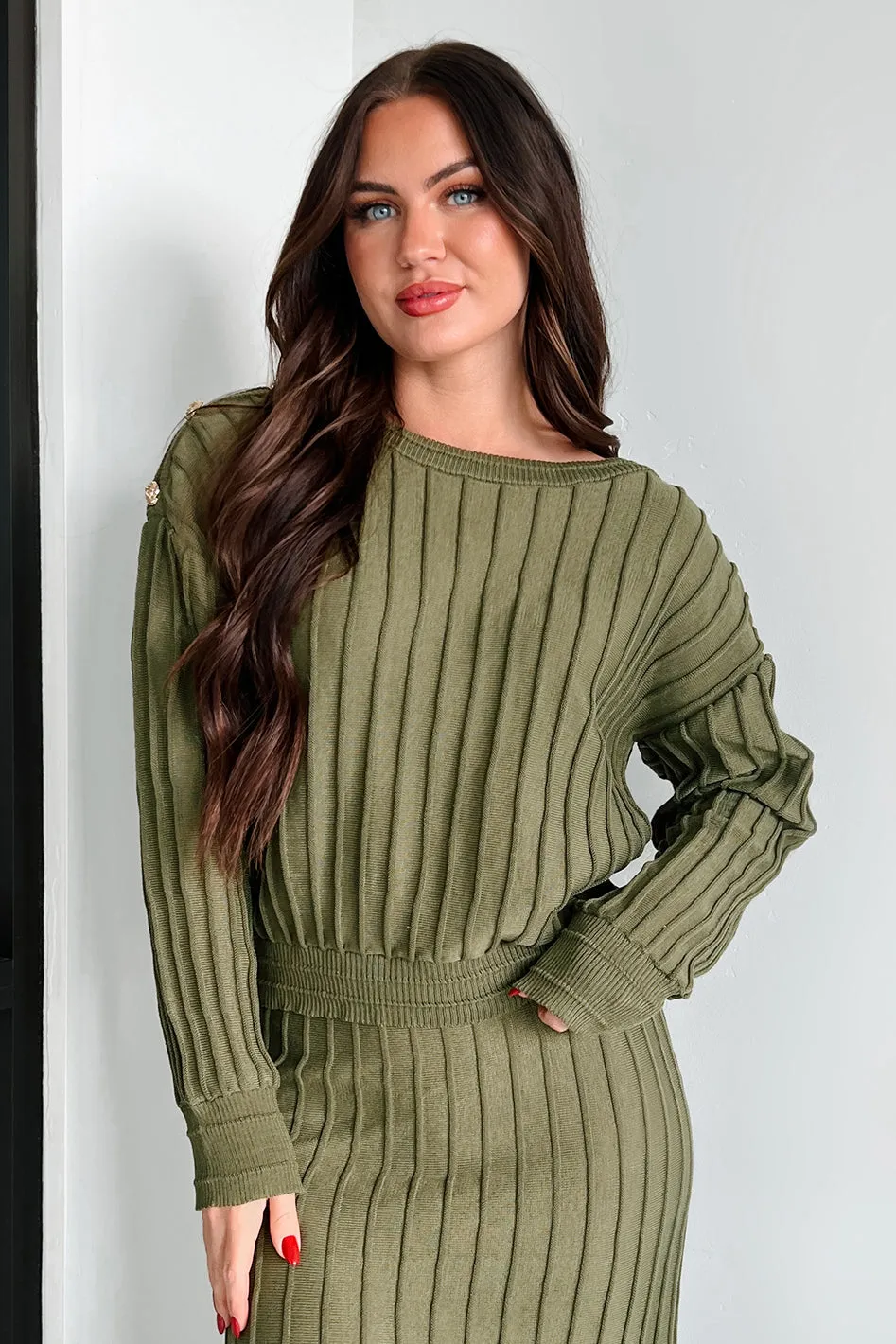 Business Talks Button Detailed Sweater (Olive)