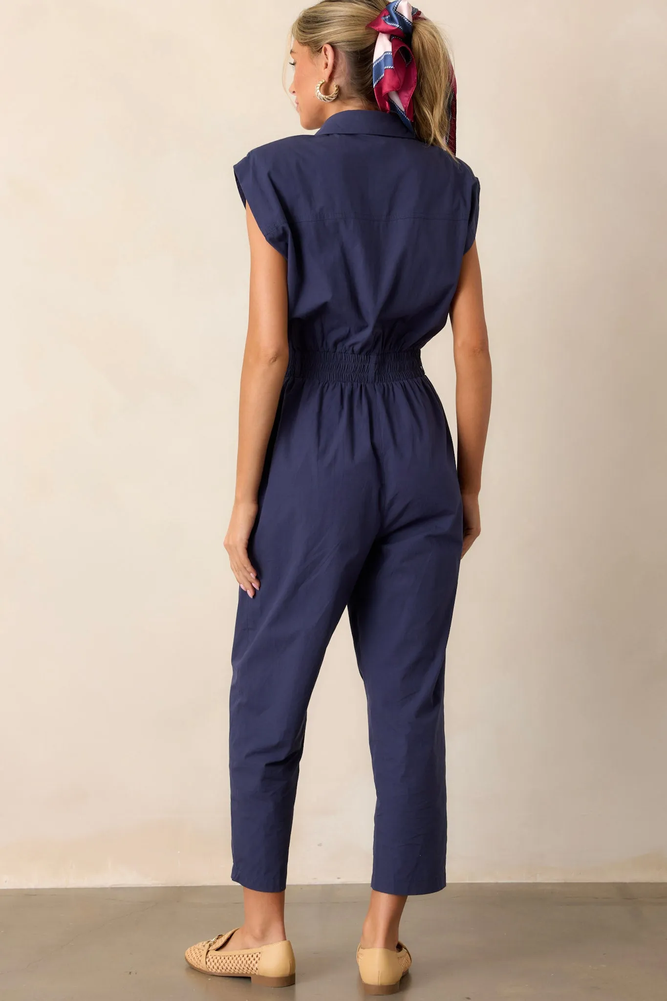 But A Dream Navy 100% Cotton Cargo Jumpsuit