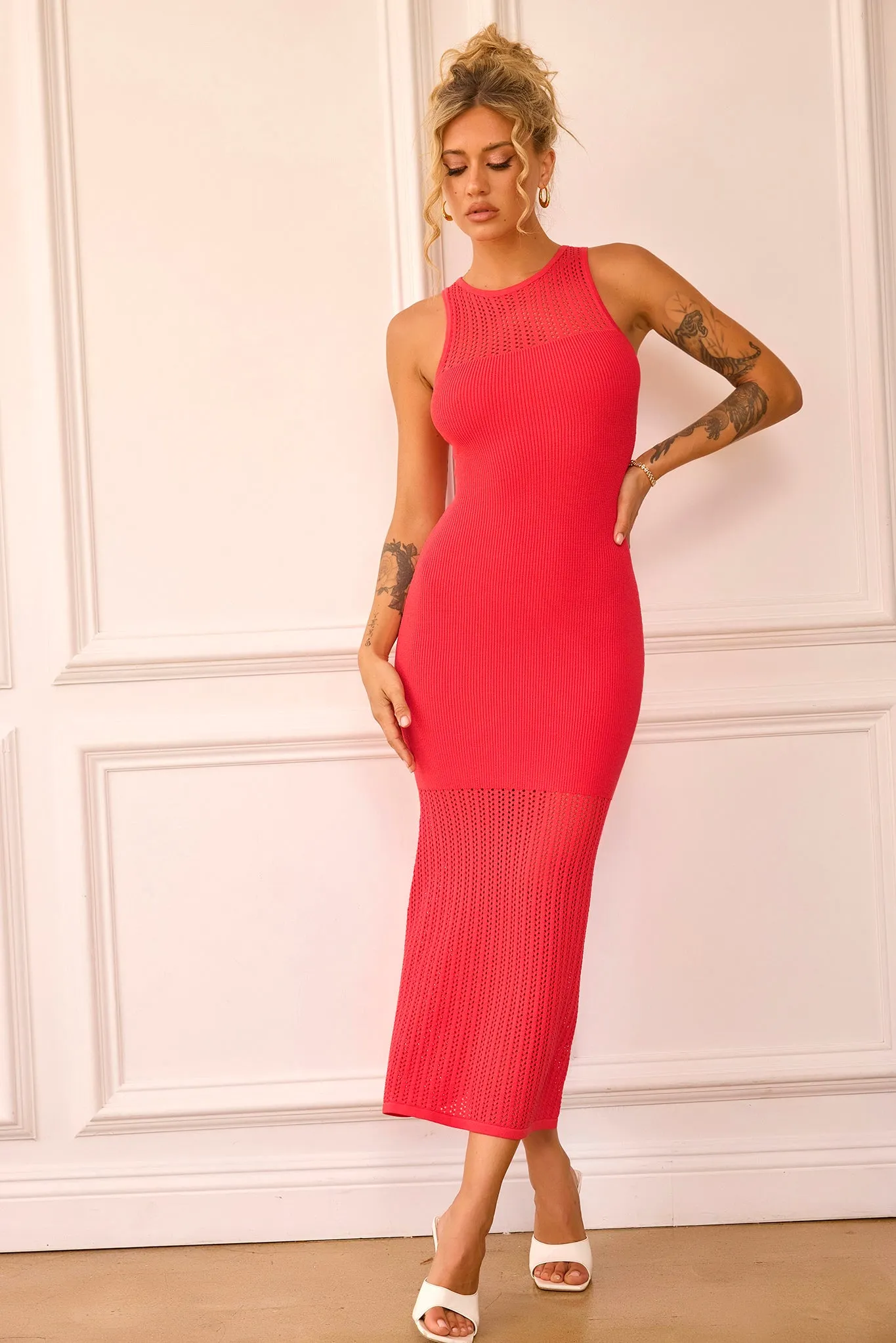 Butterfly Effect Knit Midi Dress - Red