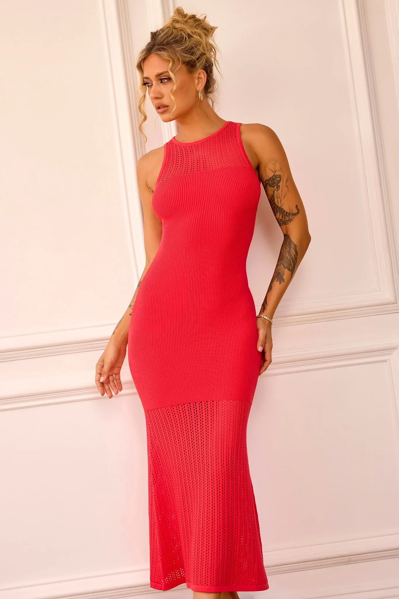 Butterfly Effect Knit Midi Dress - Red