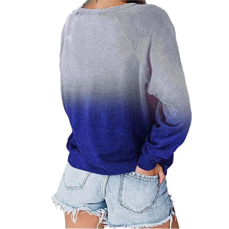 Casual Long Sleeves Pullover Gradient Hoodies