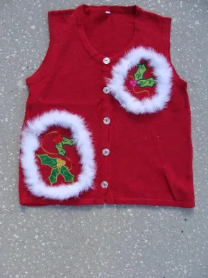 Cheap Red Ugly Christmas Sweater Vest with Ivy