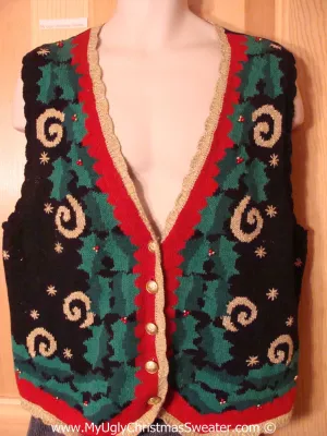 Cheap Tacky Christmas Sweater Vest with Horrid Swirls and Ivy  (f1322)