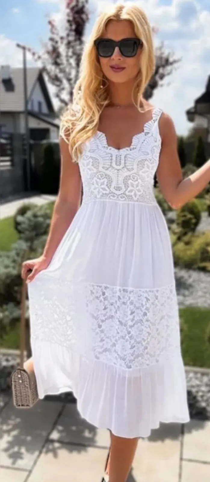 Christina White Lace Midi Dress