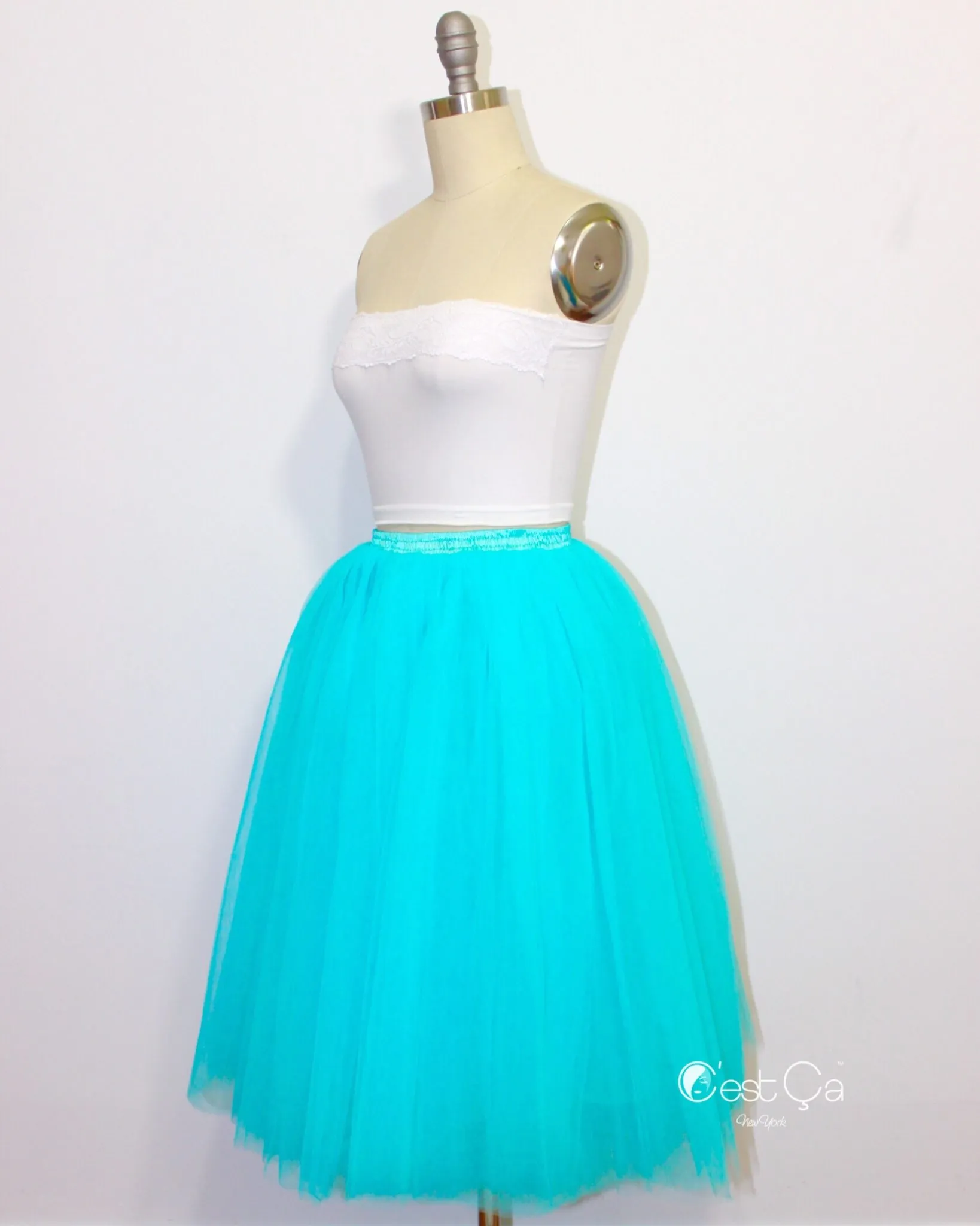 Clarisa Turquoise Blue Tulle Skirt - Midi