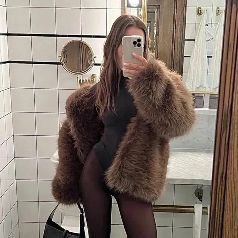 Classy Fashionable Winter Plain Huge Faux Fur Coat for Ladies