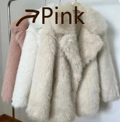 Classy Fashionable Winter Plain Huge Faux Fur Coat for Ladies