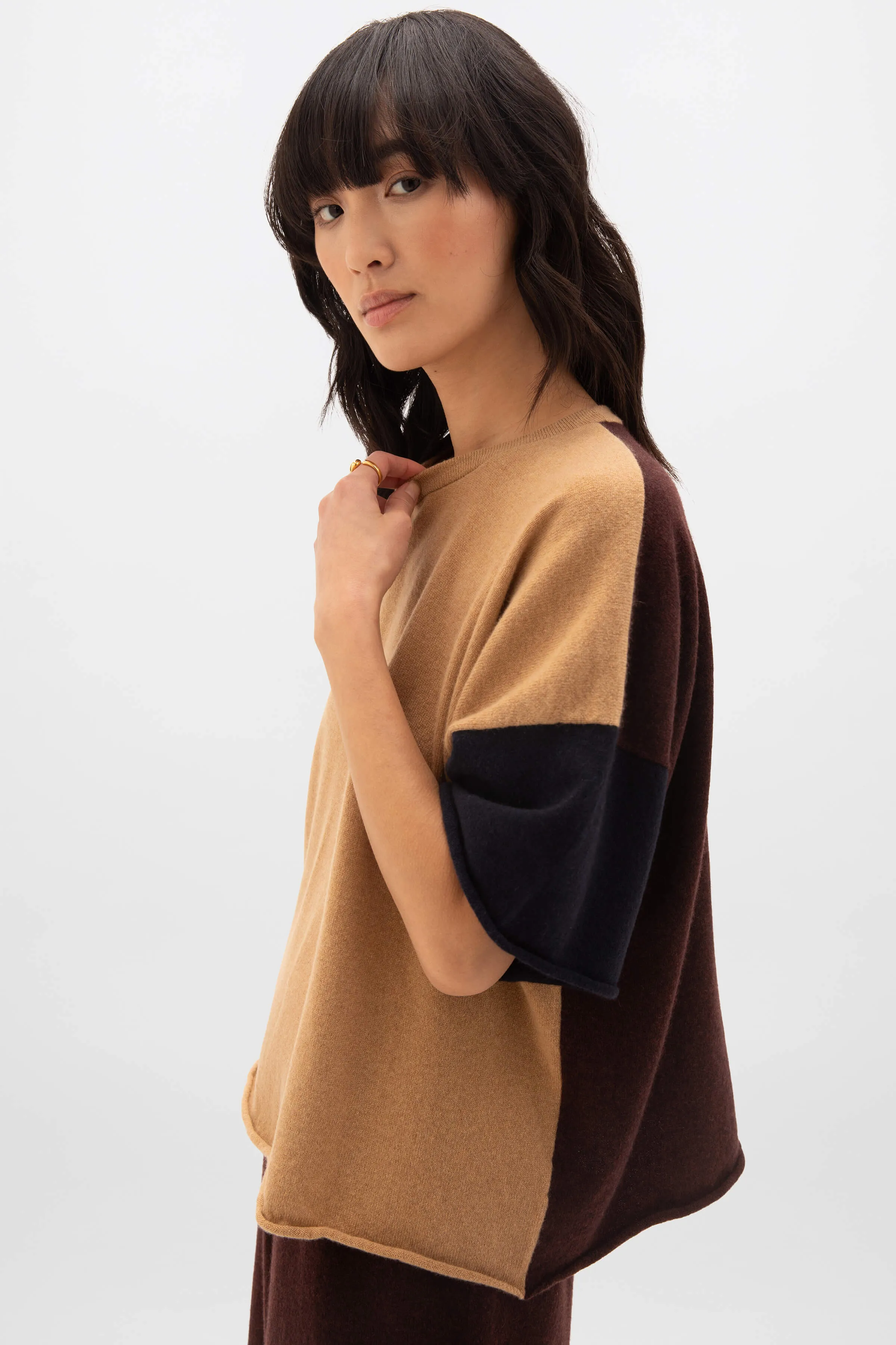 Colour Block Cashmere T-Shirt