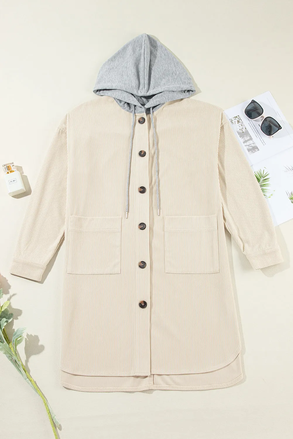 Corduroy Contrast Hood Oversized Shacket