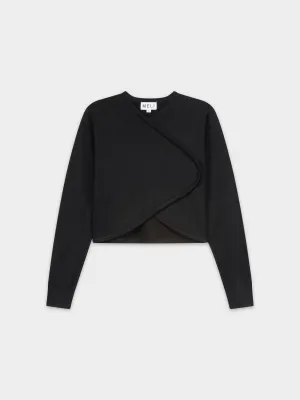 CROP CROSSOVER SWEATER-BLACK