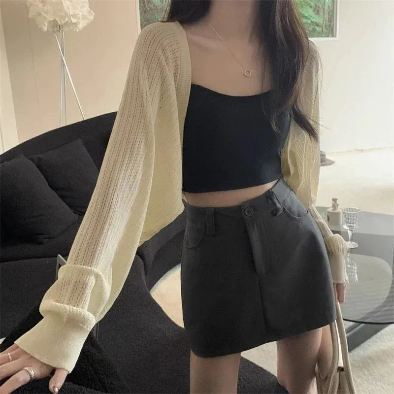 Crop Knit Long Sleeve Cardigan Sweater