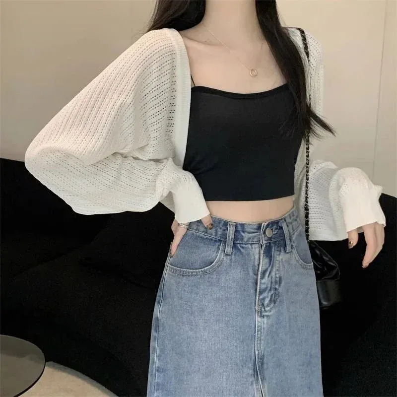 Crop Knit Long Sleeve Cardigan Sweater