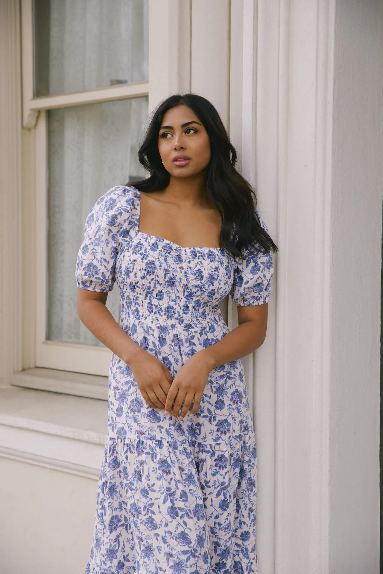 Daria Blue and White Floral Dress