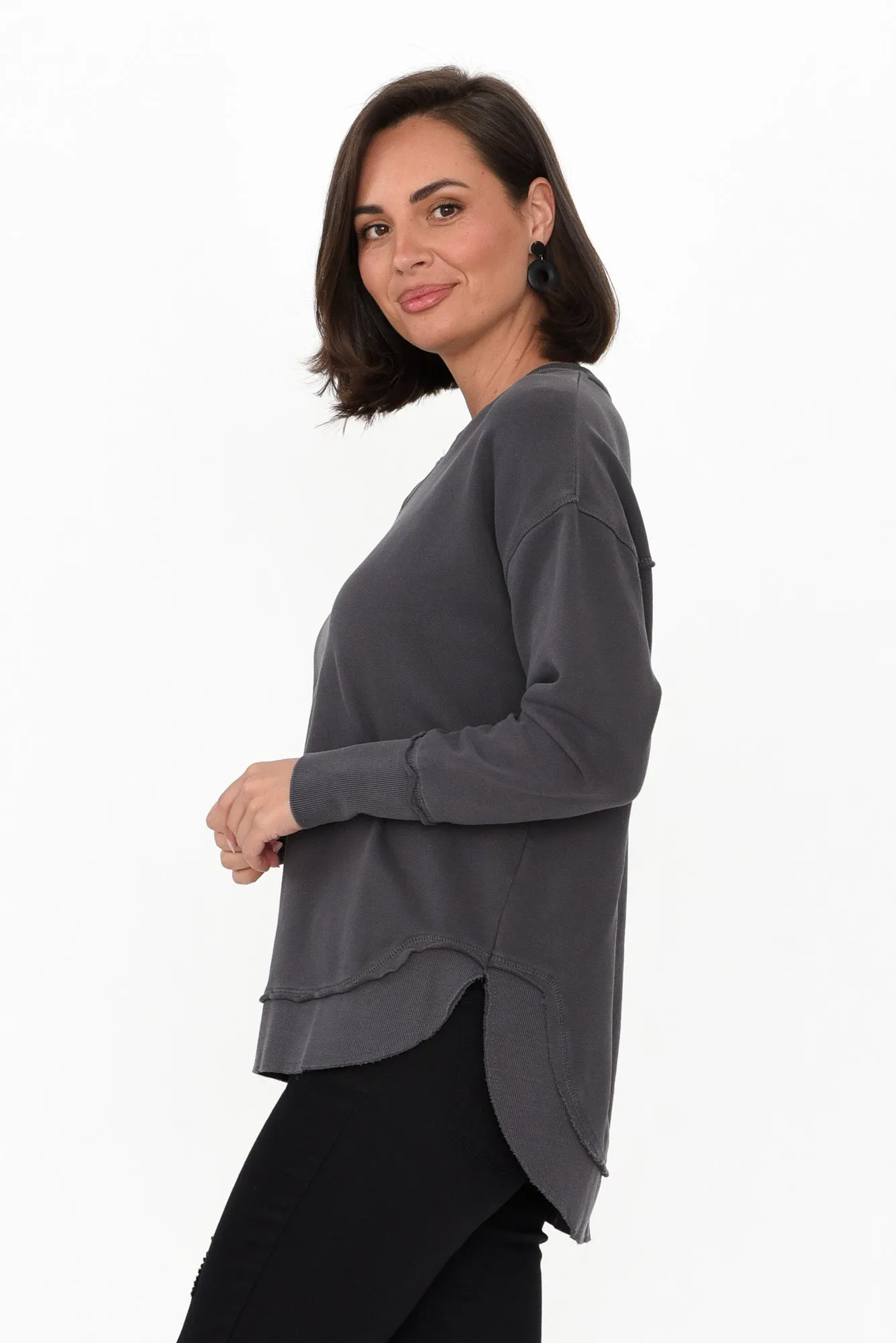 Delilah Charcoal Cotton Crewneck Jumper