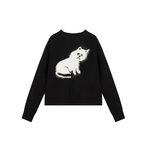 Disheveled- the Sweet Messy Kitty Design Sweater Black or White