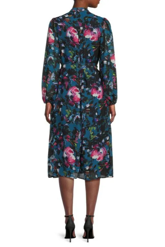 Donna Ricco Floral Tie Neck Midi Dress