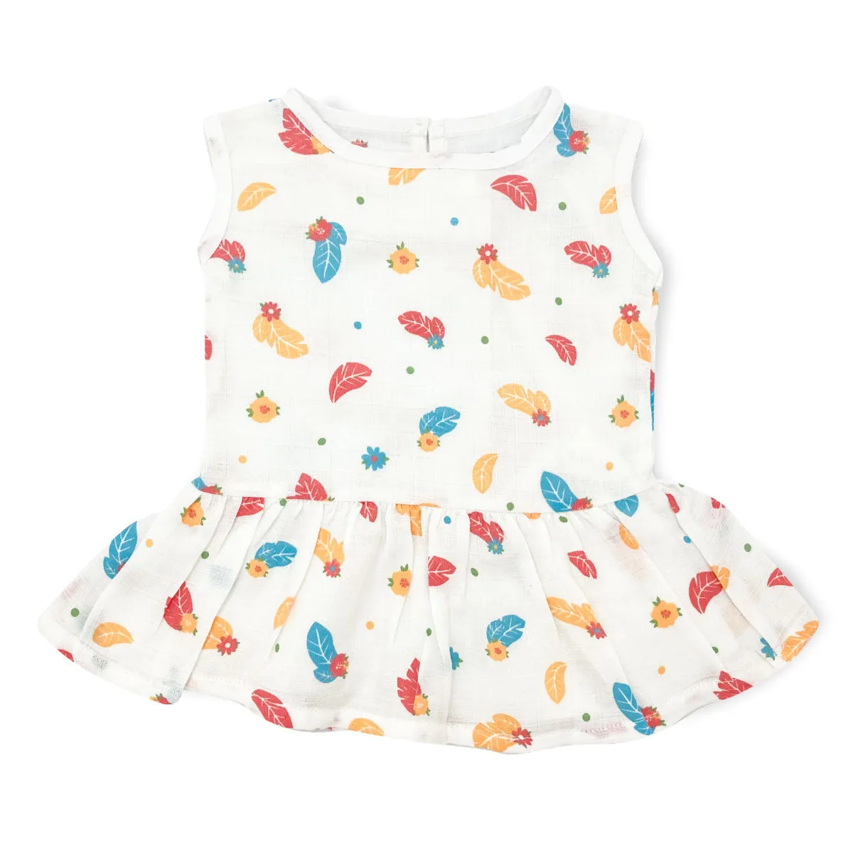 Drop Waist Muslin Frock for Baby Girl -Sleeveless Organic Cotton Feather