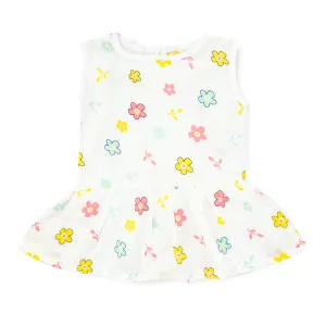 Drop Waist Muslin Frock for Baby Girl -  Sleeveless Organic Cotton Flower