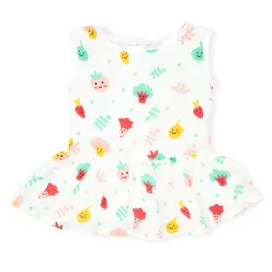 Drop Waist Muslin Frock for Baby Girl -  Sleeveless Organic Cotton -Veggies