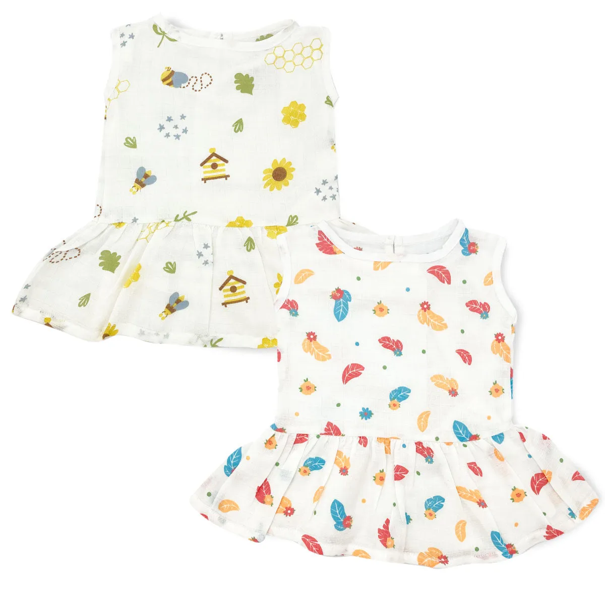 Drop Waist Sleeveless Muslin Frock for Baby Girl- Organic Cotton (Pack of 2)