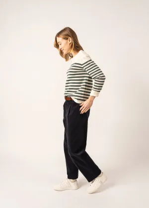 Ecrins Striped Jumper - in soft wool (ECUME/VEGETAL)