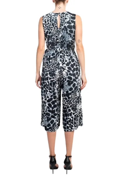 Emma & Michele V-Neck Sleeveless Tie Side Multi Print Pockets ITY Jumpsuit